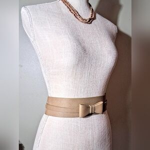 90s Artizan Bow Belt by Robin Barrè - Sand Color Leather & Spandex